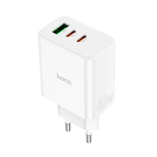Зарядний блок живлення 2хType-C+USB HOCO C126A Pure 40 W 12 V 1.67 A білий