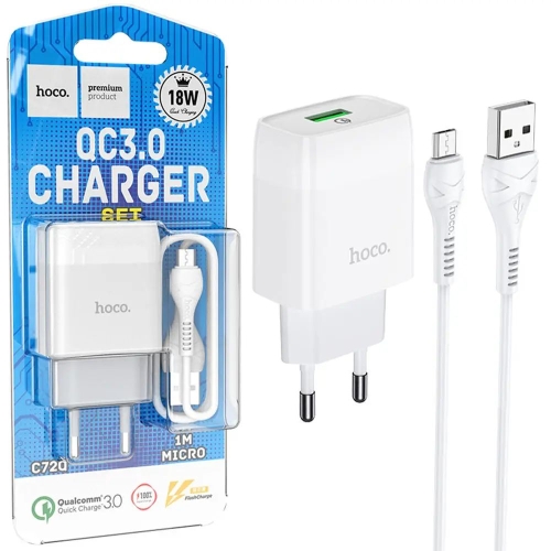 Зарядний пристрій з кабелем USB/microUSB 1 м HOCO C72Q 18 W 3 А білий