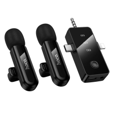 Мікрофон конденсаторний петличний 2 шт HOCO L20C Fair Apple Lightning+Type-C+AUX для смартфона Bluetooth чорний
