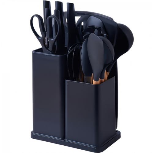 / Набір ножів та кухонного приладдя BeiBei Kitchenware Set з 19 предметів на підставці, чорний із золотистим New
