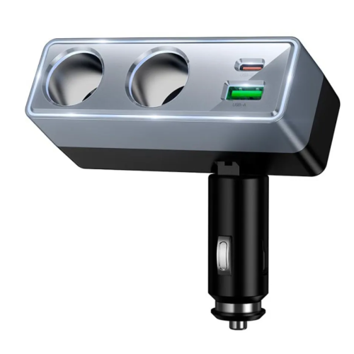 Автомобільний зарядний пристрій USB+Type-C HOCO Z65B Smart з прикурювачами 240 W чорний з сірим