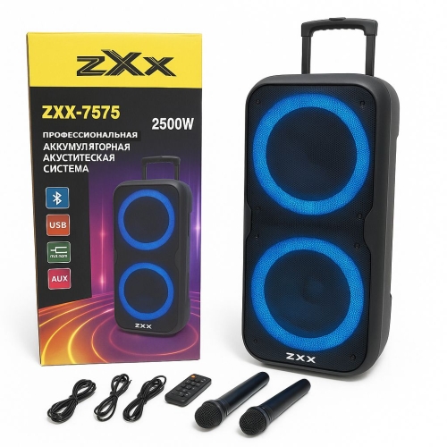 Колонка портативна з 2 мікрофонами ZXX 7575 Bluetooth LED чорний