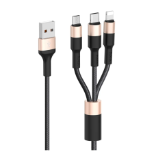 Кабель 3в1 USB/Apple Lightning+Type-C+microUSB 1 м Hoco X26 Xpress чорний з золотистим