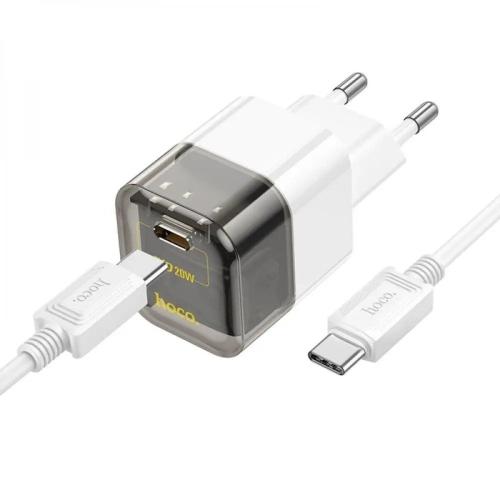 Зарядний пристрій з кабелем Type-C/Type-C 1 м HOCO C125A Transparent 20 W 3 А білий
