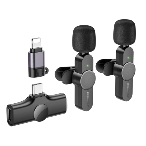 Мікрофон конденсаторний петличний 2 шт BOROFONE BFK12 Trophy Apple Lightning+Type-C для смартфона Bluetooth чорний