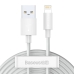 Кабель комплект 2 шт USB/Apple Lightning 1.5 м Baseus Simple Wisdom 2.4 А білий Кабель комплект 2 шт USB/Apple Lightning 1.5 м Baseus Simple Wisdom 2.4 А білий