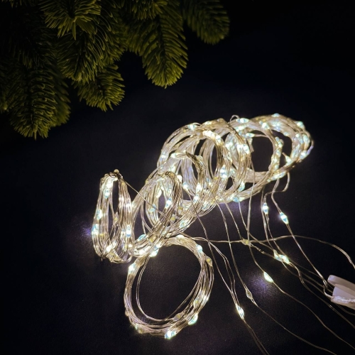 Світлодіодна гірлянда-завіса мідний дріт 300 LED Euro Led USB з пультом крапля 3 х 3 м теплий білий