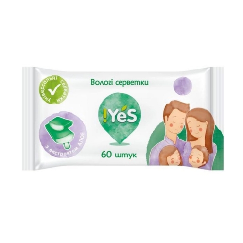/ Вологі серветки Yes універсальні, з екстрактом алое, 60шт.
