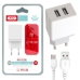 Зарядний пристрій з кабелем 2хUSB/Type-C 1 м XO L75 12 W 2.4 A білий Зарядний пристрій з кабелем 2хUSB/Type-C 1 м XO L75 12 W 2.4 A білий
