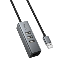 USB-хаб зовнішній 4 порти USB/RJ45 HOCO HB1D 1 м сірий