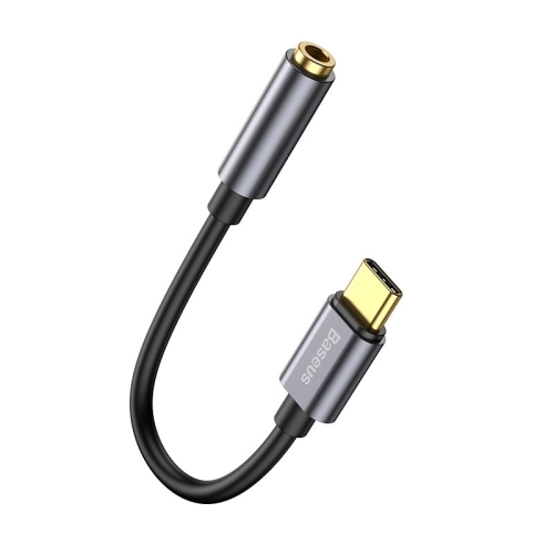 Перехідник Type-C M/3.5 мм AUX F 10 см Baseus L54 чорний зі сріблястим