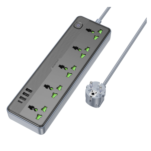 Мережевий фільтр-подовжувач 5 розеток BOROFONE BAC4A Lord 3хUSB/Type C 10 А 1.5 м чорний з сірим