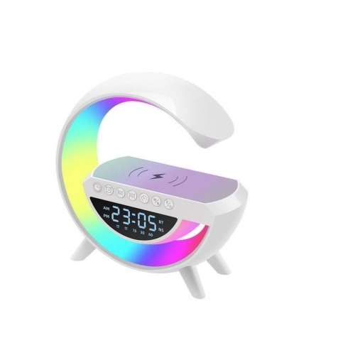 Колонка портативна з годинником Smart BT-3401 бездротова зарядка Bluetooth LED білий