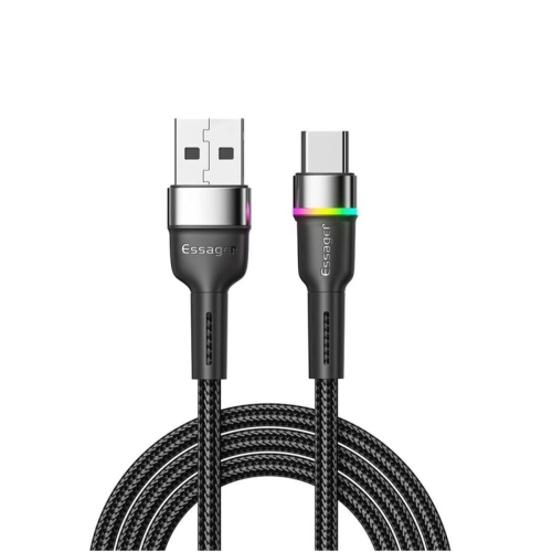 Кабель USB/Type-C 2 м ESSAGER XCDA01 Colorful LED Fast Charging 3 А чорний
