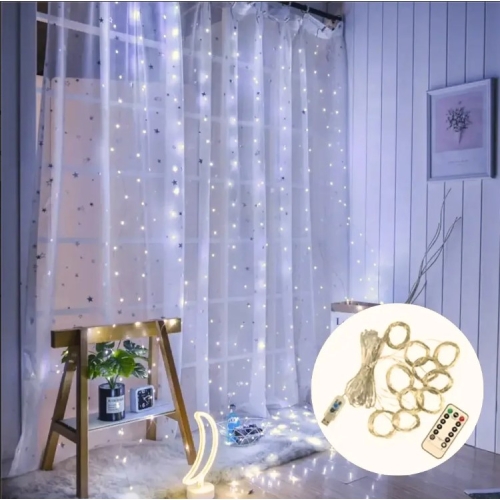 / Світлодіодна гірлянда-завіса мідний дріт 3 м х 2 м Magic Lights від USB з пультом 300 LED 8 режимів біла