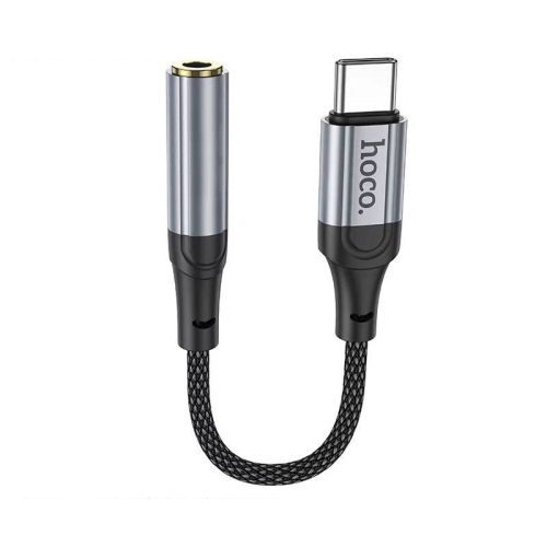 Перехідник Type-C M/3.5 мм AUX F 12 см HOCO LS36 Fresh чорний зі сріблястим
