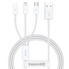 Кабель 3в1 USB/Apple Lightning+Type-C+microUSB 1.5 м Baseus Superior 3.5 A білий