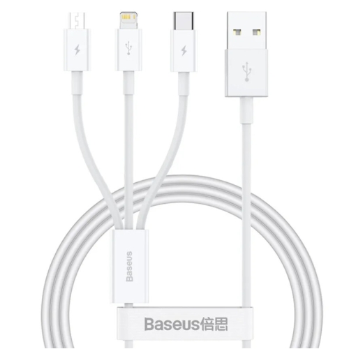 Кабель 3в1 USB/Apple Lightning+Type-C+microUSB 1.5 м Baseus Superior 3.5 A білий