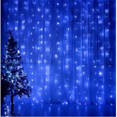 Світлодіодна гірлянда-завіса прозорий дріт 400 LED Euro Led кулька маленька матова 3 х 3 м 8 режимів синій