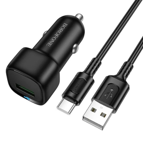 Автомобільний зарядний пристрій з кабелем USB/Type-C BOROFONE BZ34 Cloud 18 W чорний