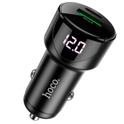 Автомобільний зарядний пристрій Type-C+USB HOCO Z42 Light з дисплеєм 20 W чорний