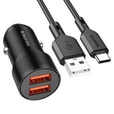 Автомобільний зарядний пристрій з кабелем 2xUSB/Type-C BOROFONE BZ19CG Wisdom 12 W чорний