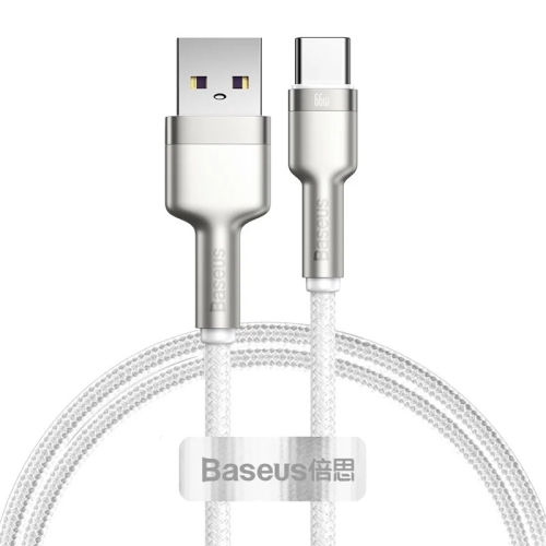 Кабель USB/Type-C 1 м Baseus Cafule Series Metal 66 Вт білий зі сріблястим