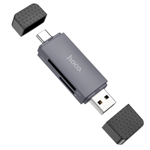 Кардридер зовнішній MicroSD+SD HOCO HB45 Spirit USB 2.0/Type-C сірий