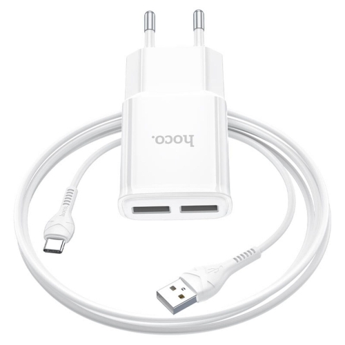 Зарядний пристрій з кабелем 2хUSB/Type-C 1 м HOCO C88A 2.4 A білий