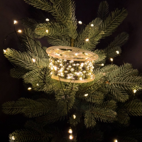 Світлодіодна гірлянда-нитка зелений дріт 1200 LED Роса D-Top USB на котушці з пультом крапля 120 м теплий білий