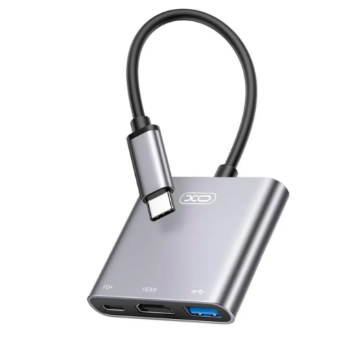 USB-Хаб зовнішній 3 порти XO HUB011 Type-C HDMI 0.1 м сріблястий