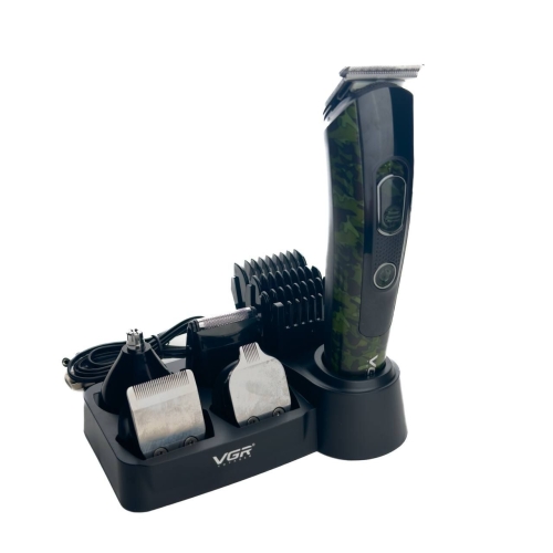 Тример універсальний VGR V-102 5в1 USB 600 mAh з підставкою чорний з зеленим